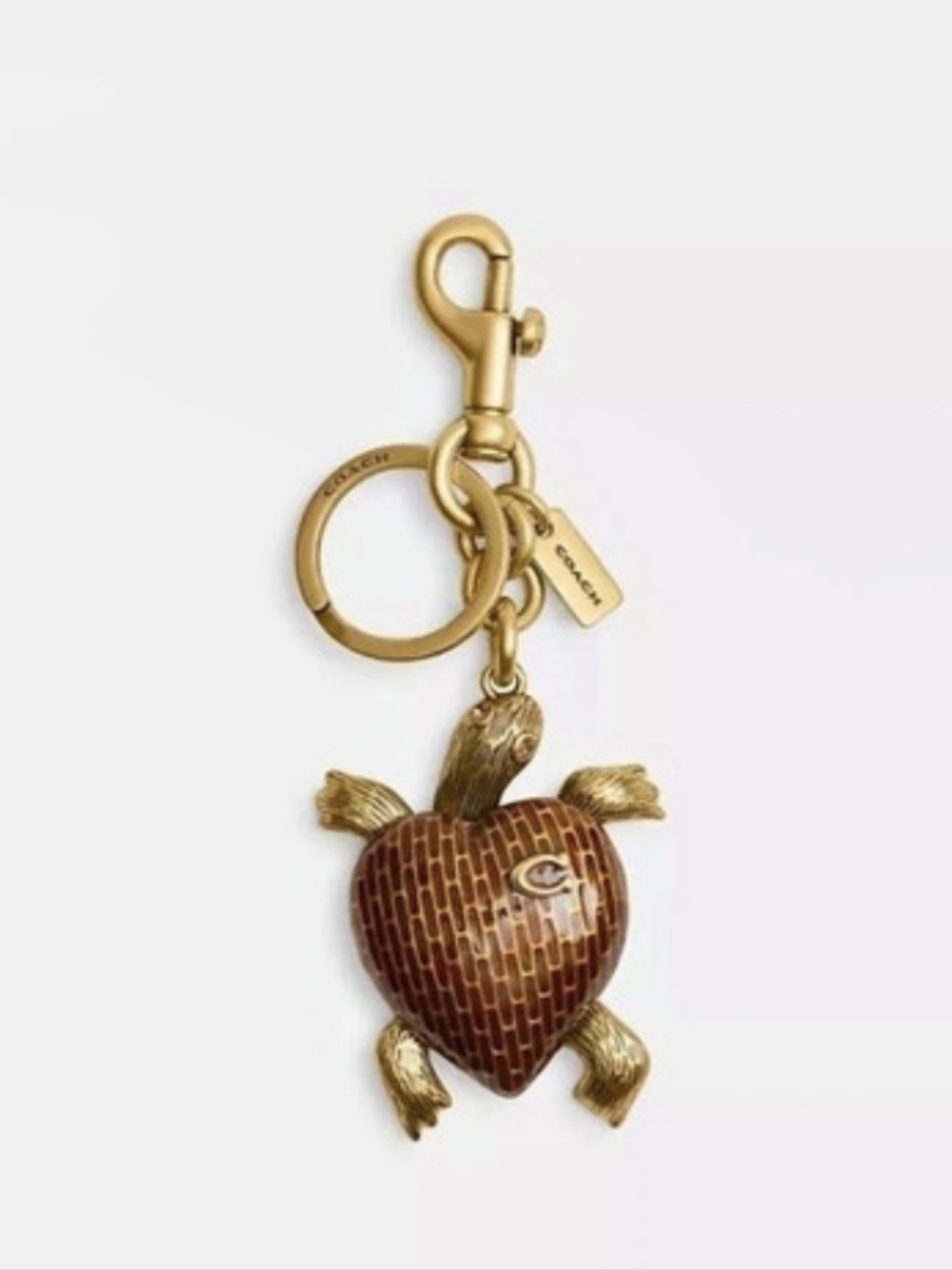 NWT Coach Turtle Bag Charm CEA07 Brass Brown Enamel Metal Crystal Rare.